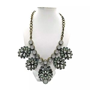 Beautiful Women's Statement Necklace Clear and Light Green Rhinestones